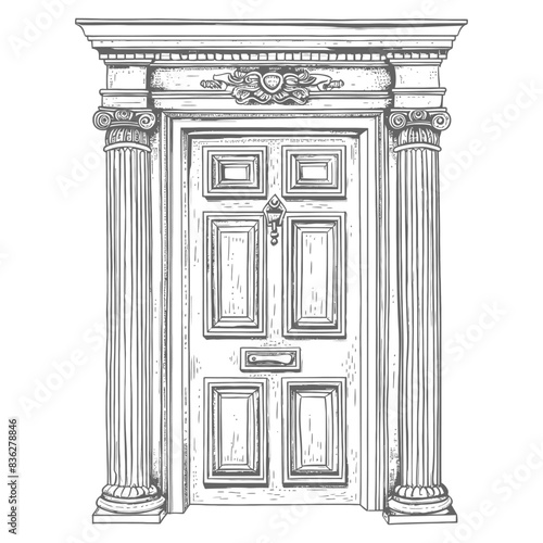 Ornate Georgian Doorway: Detailed Architectural Sketch.