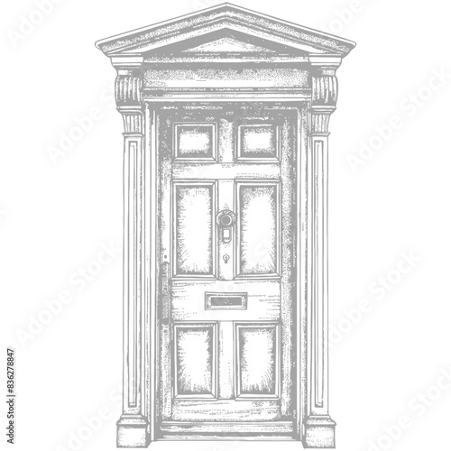 Intricate Doorway Sketch: Georgian Style Entrance with Dentil Trim.