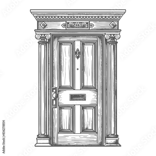 Ornate Wood Doorway Sketch: Architectural Detail, Elegant Entrance.
