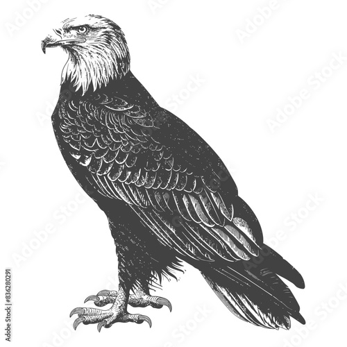 Engraved Bald Eagle: Detailed Vintage Illustration, Wildlife Icon on White.