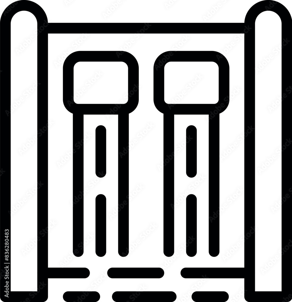 Black line icon of a simple, modern swing set, ideal for playground or leisure concepts Black line icon of a simple, modern swing set, ideal for playground or leisure concepts