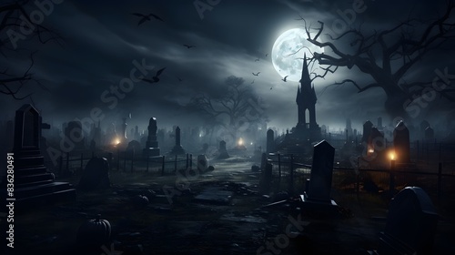 Halloween Night Mystery Graveyard Illustration