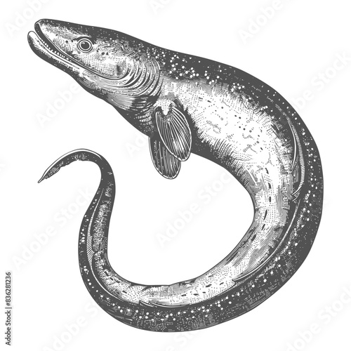 Vintage Etching: American Brook Lamprey, Circa 1880, Detail.