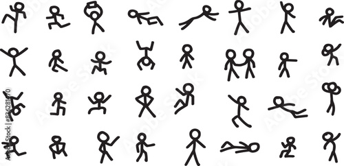 Collection of stick figures with different poses  human icon. Various Basic Standing Human Man People Body Languages Poses Postures Stick Figure Stickman Pictogram Icons Set