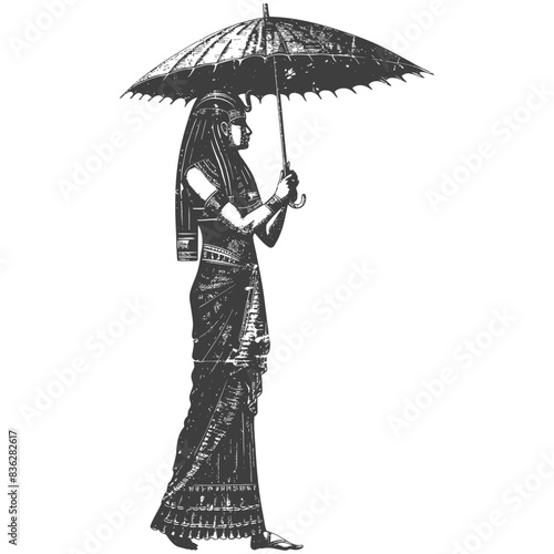 Egyptian Queen Under Parasol: Vintage Engraving Style Illustration