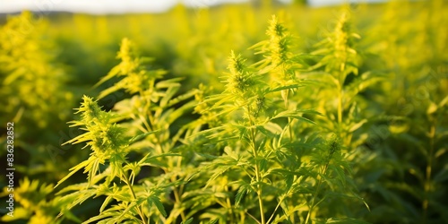 Summer ragweed blooms can trigger allergies and sneezing in susceptible individuals. Concept Health, Allergies, Seasonal Allergens, Summer, Ragweed Blooms photo