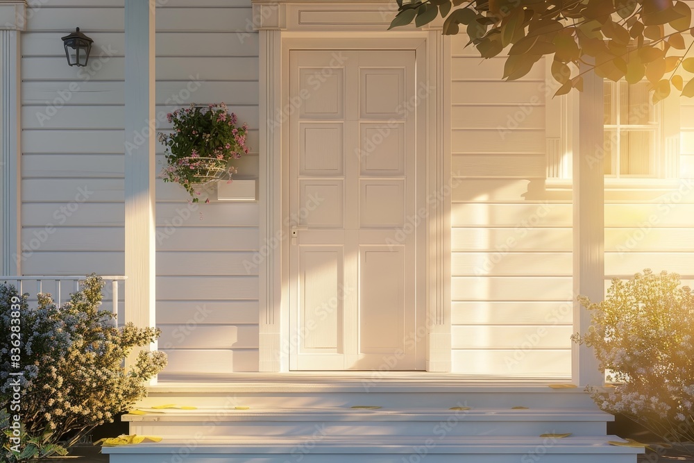 A white house with a window and a white frame A white house with a window and a white frame