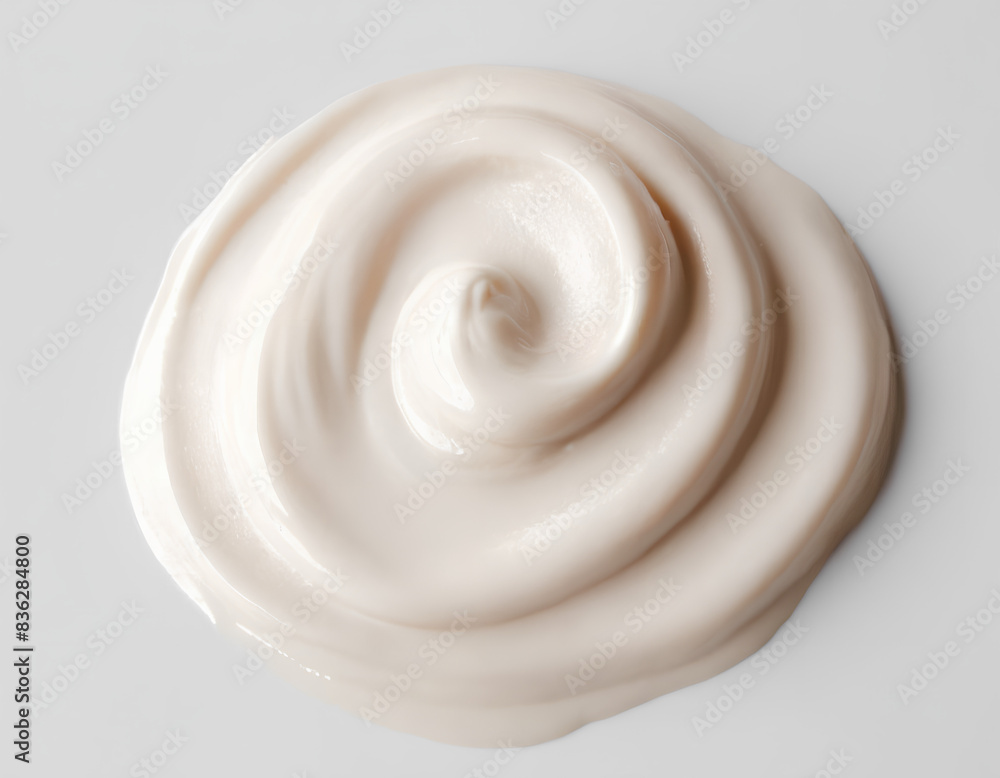 Close-up of Smooth White Cream Smear, cosmetic smears of creamy texture on a white background Close-up of Smooth White Cream Smear, cosmetic smears of creamy texture on a white background