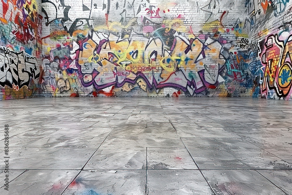 Naklejka premium Empty underground with graffiti wall background