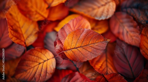 Close-Up of Vibrant Autumn Leaves: Highlight the rich colors and intricate details of autumn leaves in a close-up shot.