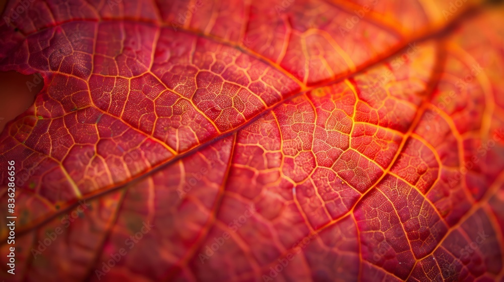 Fototapeta premium Close-Up of Vibrant Autumn Leaves: Highlight the rich colors and intricate details of autumn leaves in a close-up shot.