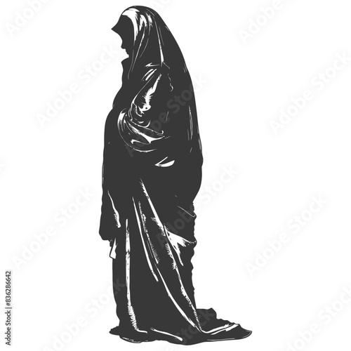 Veiled Figure: Dramatic Silhouette, Grief, Mourning, Vector Illustration