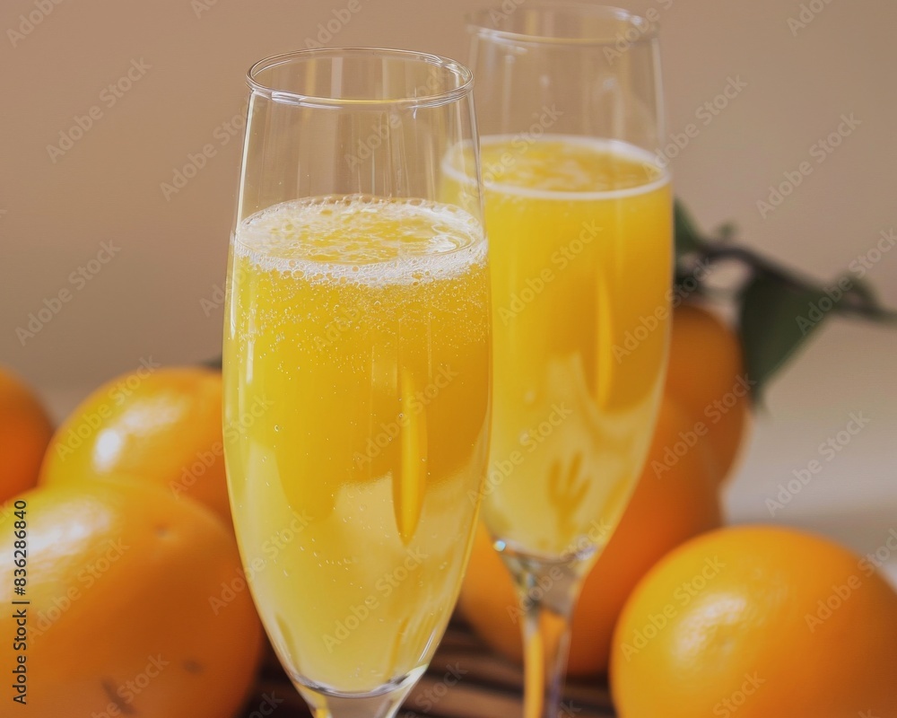 A bubbly and effervescent mimosa with orange juice, super realistic A bubbly and effervescent mimosa with orange juice, super realistic
