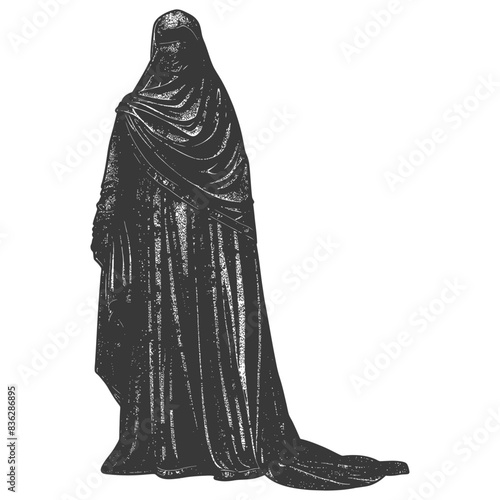 Dark Draped Figure: Ethereal Specter in Shadow, Halftone Style