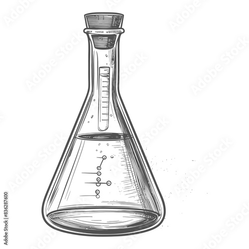 erlenmeyer flask tube laboratory glassware with engraving style black color only