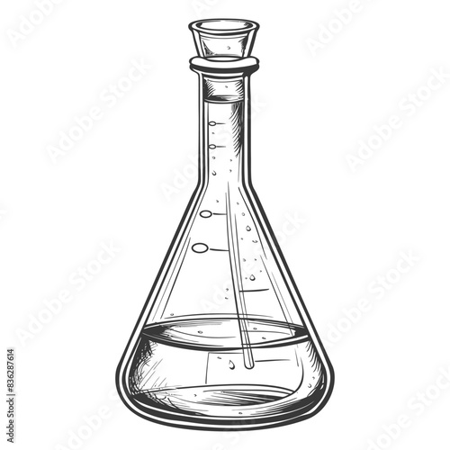 erlenmeyer flask tube laboratory glassware with engraving style black color only