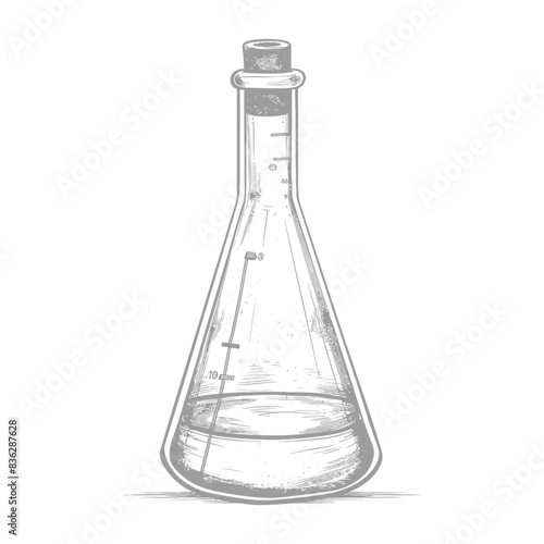 erlenmeyer flask tube laboratory glassware with engraving style black color only