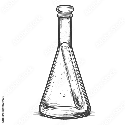 erlenmeyer flask tube laboratory glassware with engraving style black color only