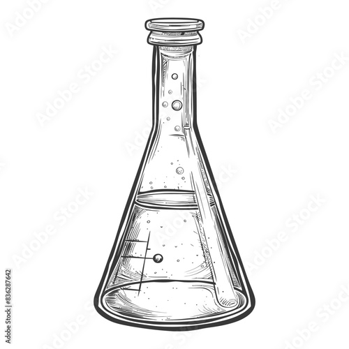 erlenmeyer flask tube laboratory glassware with engraving style black color only