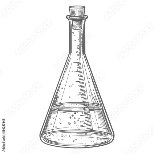 erlenmeyer flask tube laboratory glassware with engraving style black color only