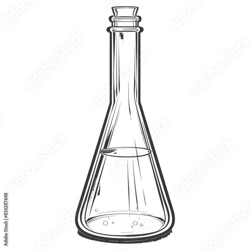 erlenmeyer flask tube laboratory glassware with engraving style black color only