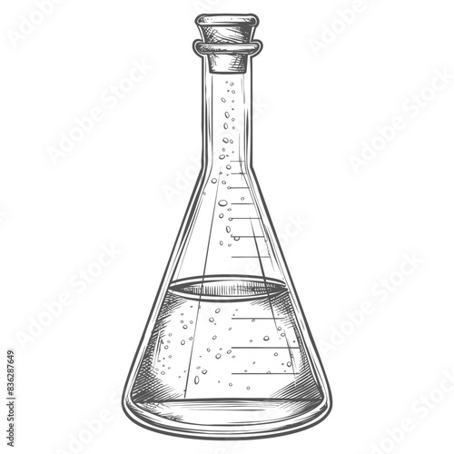 erlenmeyer tube with engraving style black color only