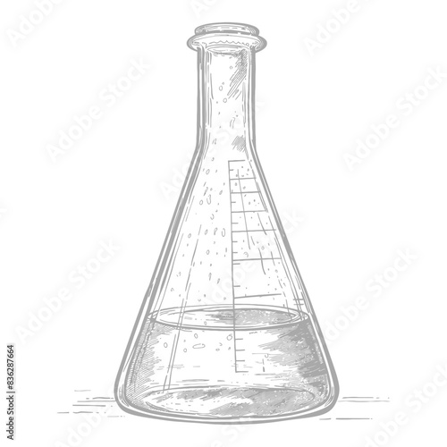 erlenmeyer tube with engraving style black color only