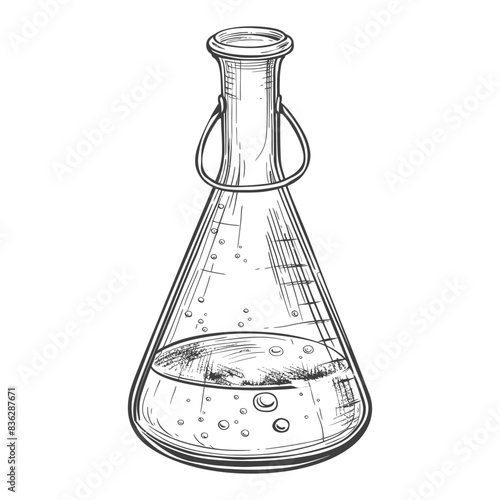 erlenmeyer tube with engraving style black color only