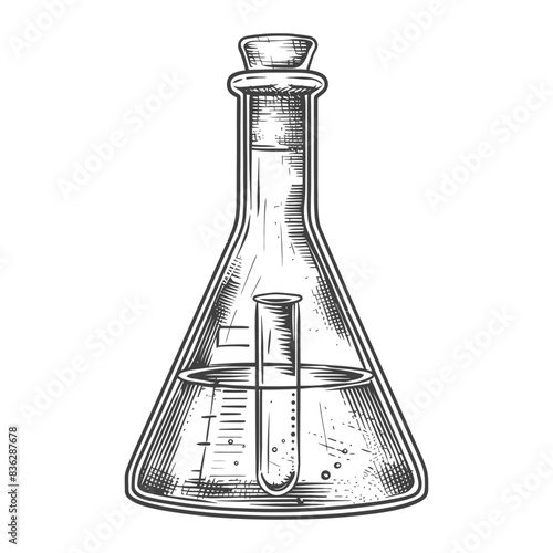 erlenmeyer tube with engraving style black color only