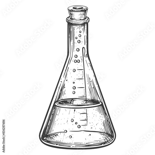 erlenmeyer tube with engraving style black color only