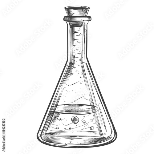 erlenmeyer tube with engraving style black color only