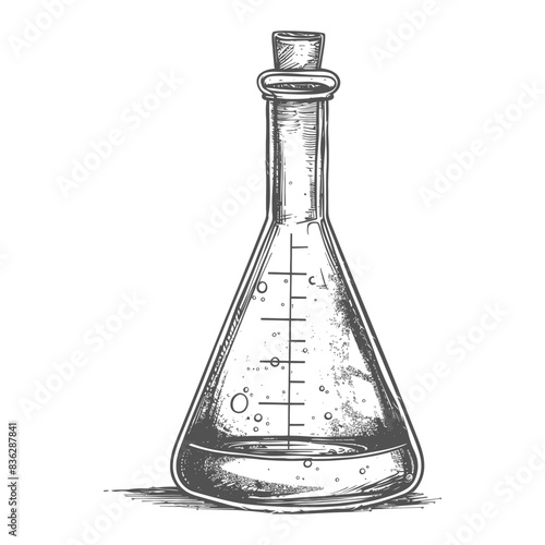 erlenmeyer tube with engraving style black color only