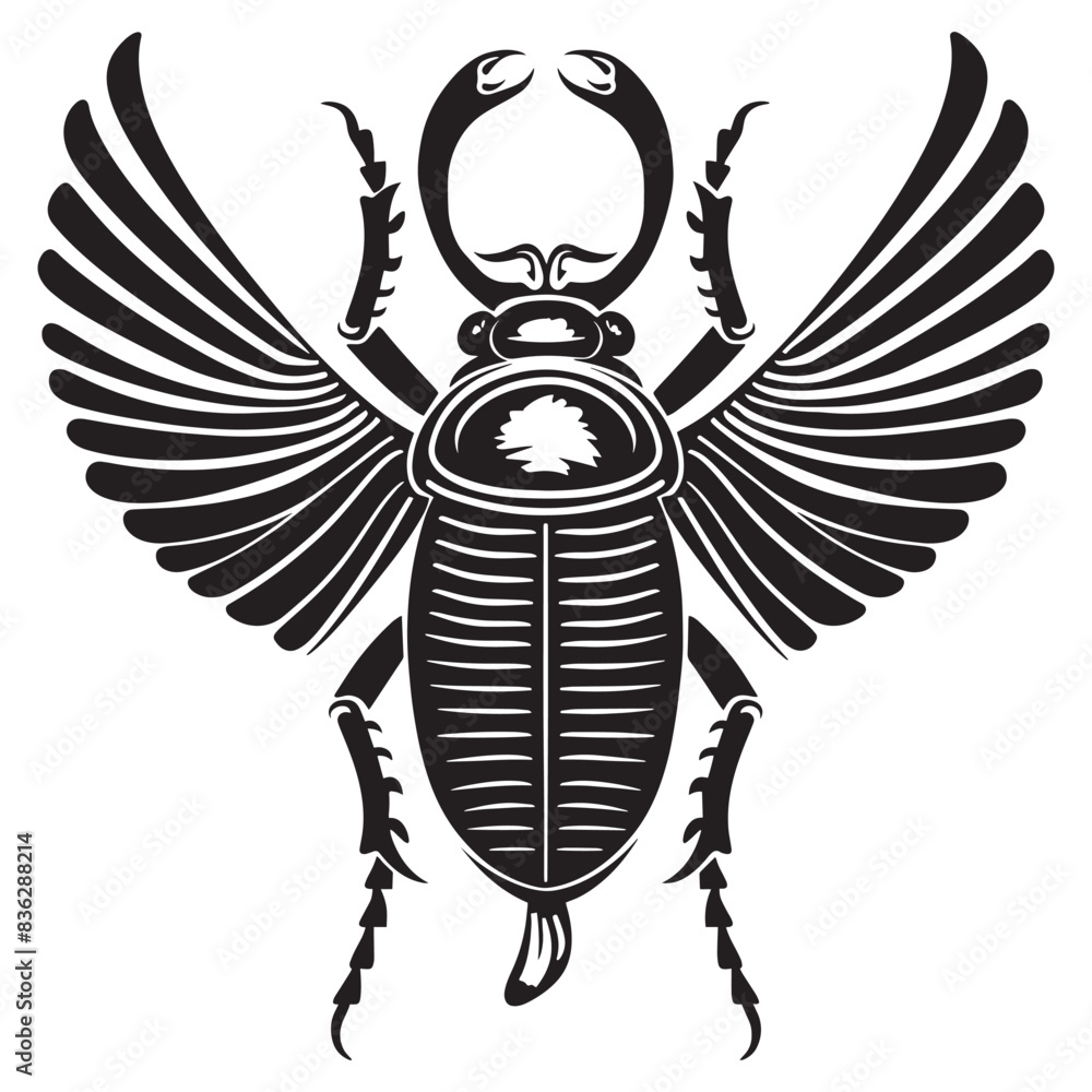Vetor De Black And White Scarab Beetle Tattoo Design With Intricate vetor-de-black-and-white-scarab-beetle-tattoo-design-with-intricate