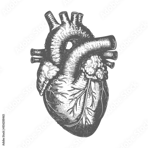 Intricate Vintage Engraving of a Human Heart Anatomy