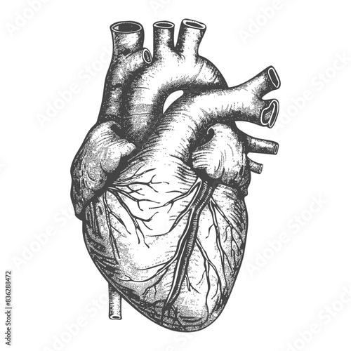 Detailed Vintage Engraving of a Human Heart Anatomy