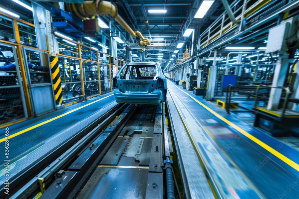 Assembly line in a car factory Assembly line in a car factory