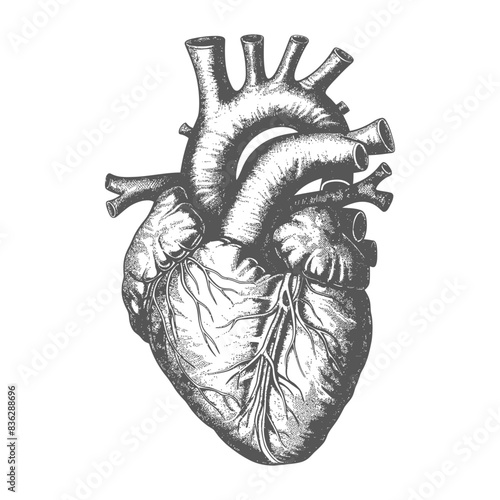 Intricate Vintage Engraving of a Human Heart Anatomy