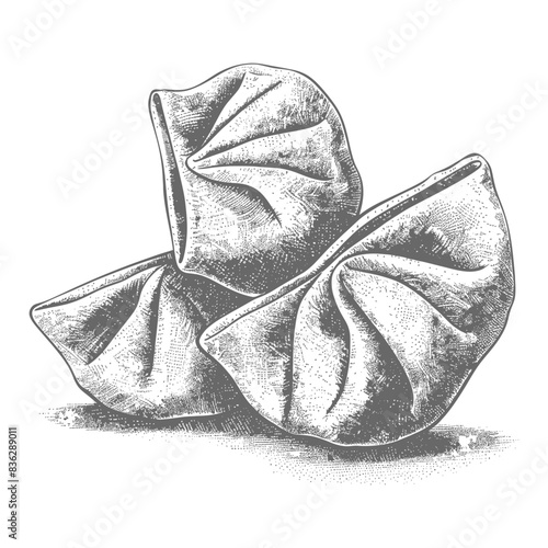 Hand-Drawn Monochrome Illustration of Three Khinkali Dumplings
