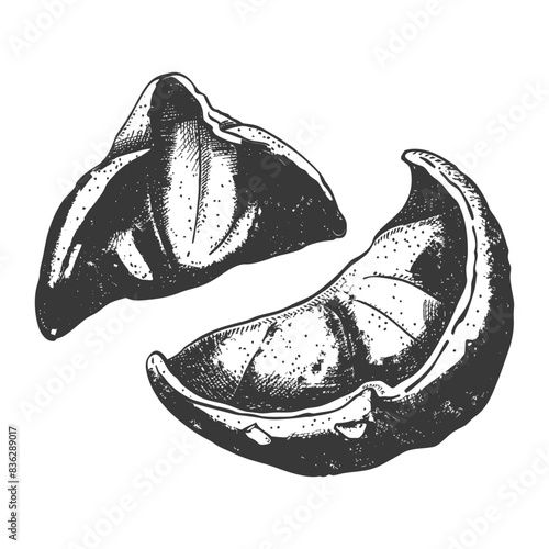 Hand-Drawn Sketch of Two Separated Steamed Dumpling Halves