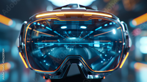 Wallpaper Mural Futuristic glowing blue and green neon glasses for online and video viewing with built-in camera and computer connection. smart glasses concept New technology. 3D illustration Torontodigital.ca