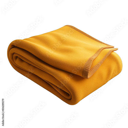 Soft and warm yellow fleece blanket, transparent background photo