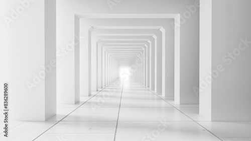 White corridor inside bright futuristic modern glass office building with light colors. 3D rendering
