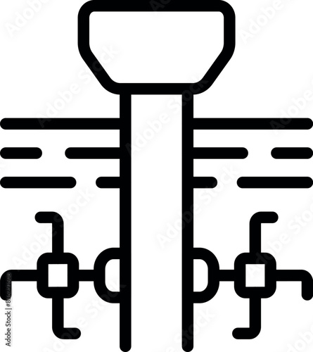 Black and white line art of a vertical pipeline with three manual valves