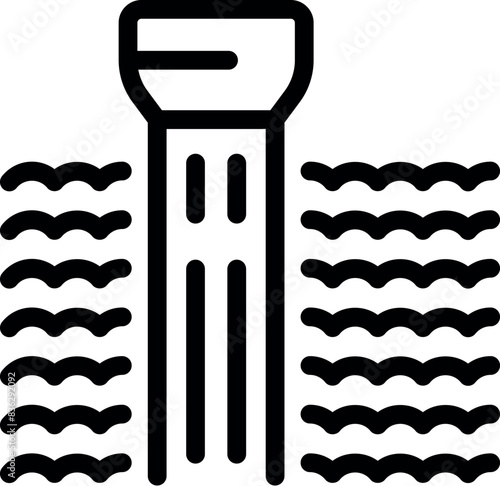 Black and white illustration of a pier extending over stylized waves, suitable for design and web use