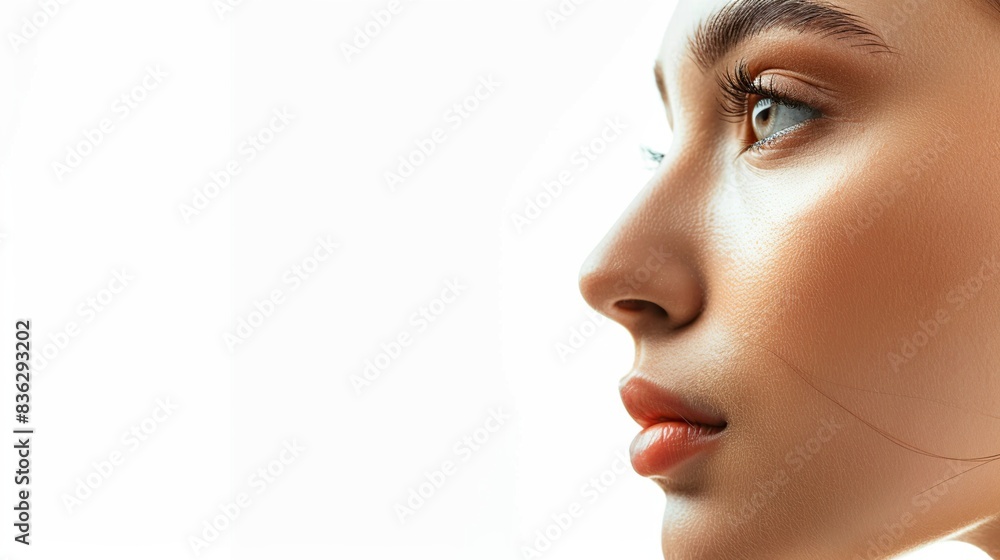 female face with natural skin. touching glowing, hydrated facial skin female face with natural skin. touching glowing, hydrated facial skin