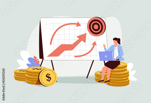 Sales growth abstract concept vector illustration. Profit plan, client database growth, sales manager, promotion method