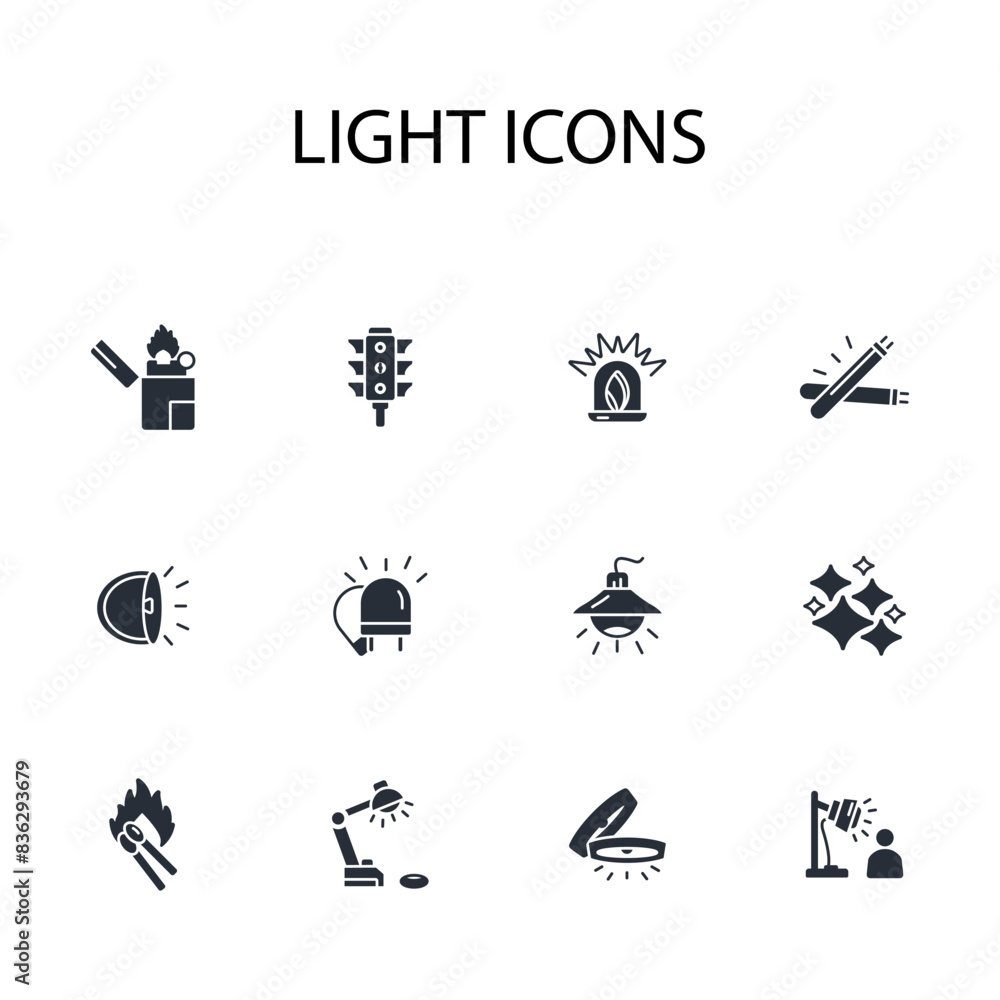 Light icon set.vector.Editable stroke.linear style sign for use web design,logo.Symbol illustration.