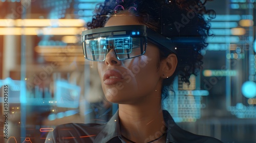 Person using AR glasses in a modern office