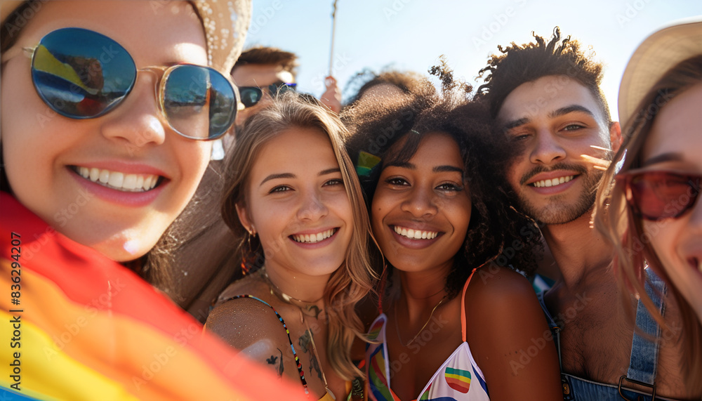group of lgbt people with the flag hugging each other looking at the camera group of lgbt people with the flag hugging each other looking at the camera