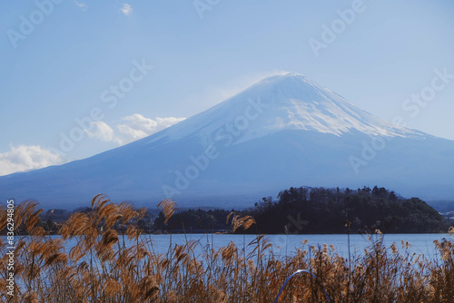 Photography Kawaguchiko lake with fuji mountain background,Jpan.